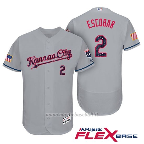 Maglia Baseball Uomo Kansas City Royals 2017 Estrellas y Rayas Alcides Escobar Grigio Flex Base